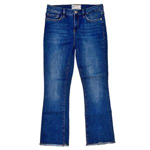Free People High Rise Blue Frayed Raw Hem Denim Flare Ankle Jeans Size 29